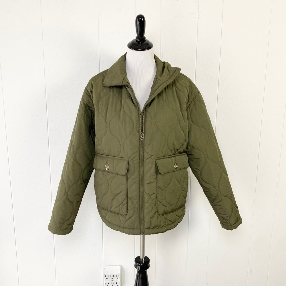 Sonoma Goods For Life Olive Green Onion Quilted Zip Up Jacket Size XS Oversized